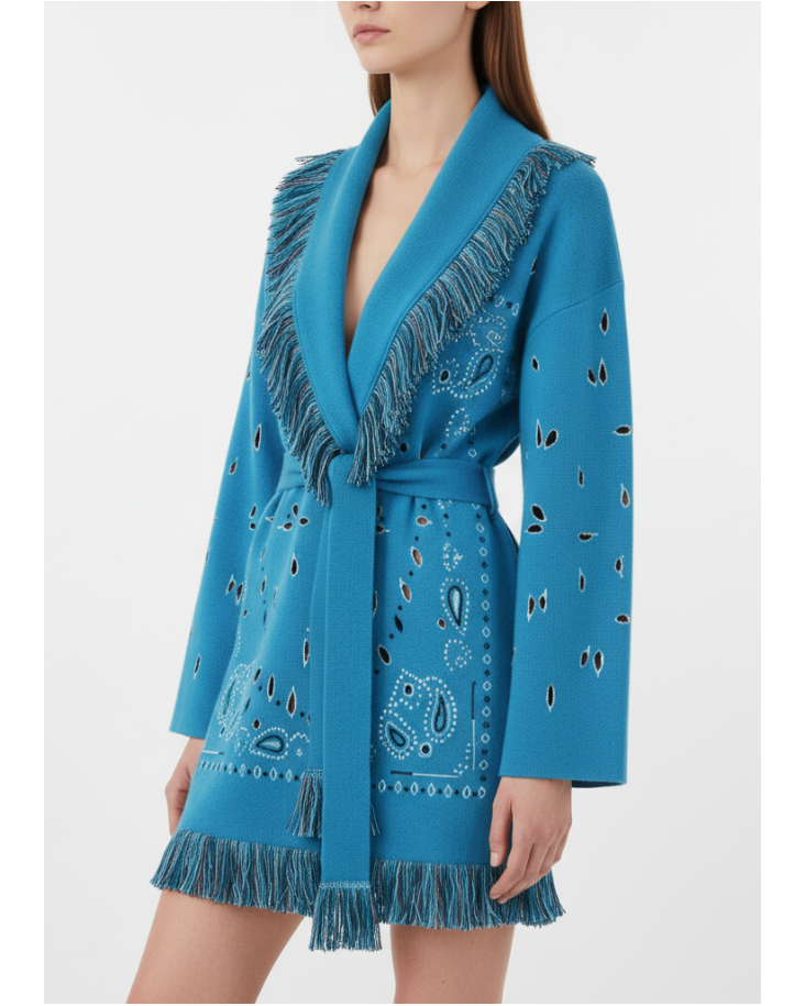 Knitted Cardigan with Belt and Tassels