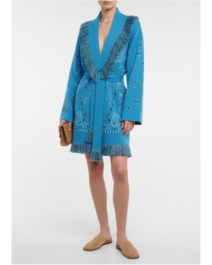 Knitted Cardigan with Belt and Tassels