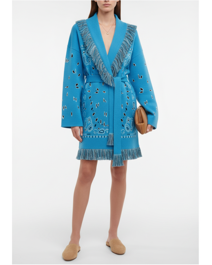 Knitted Cardigan with Belt and Tassels