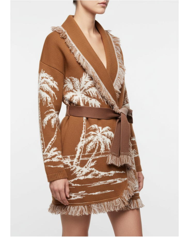 Knitted Cardigan with Belt and Tassels