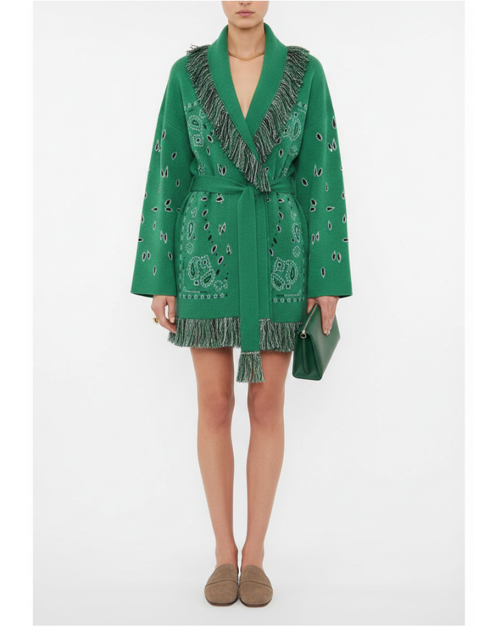 Knitted Cardigan with Belt and Tassels