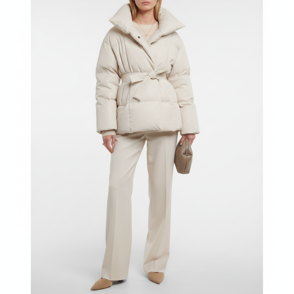 Cropped Cotton Jacket with Stand Collar