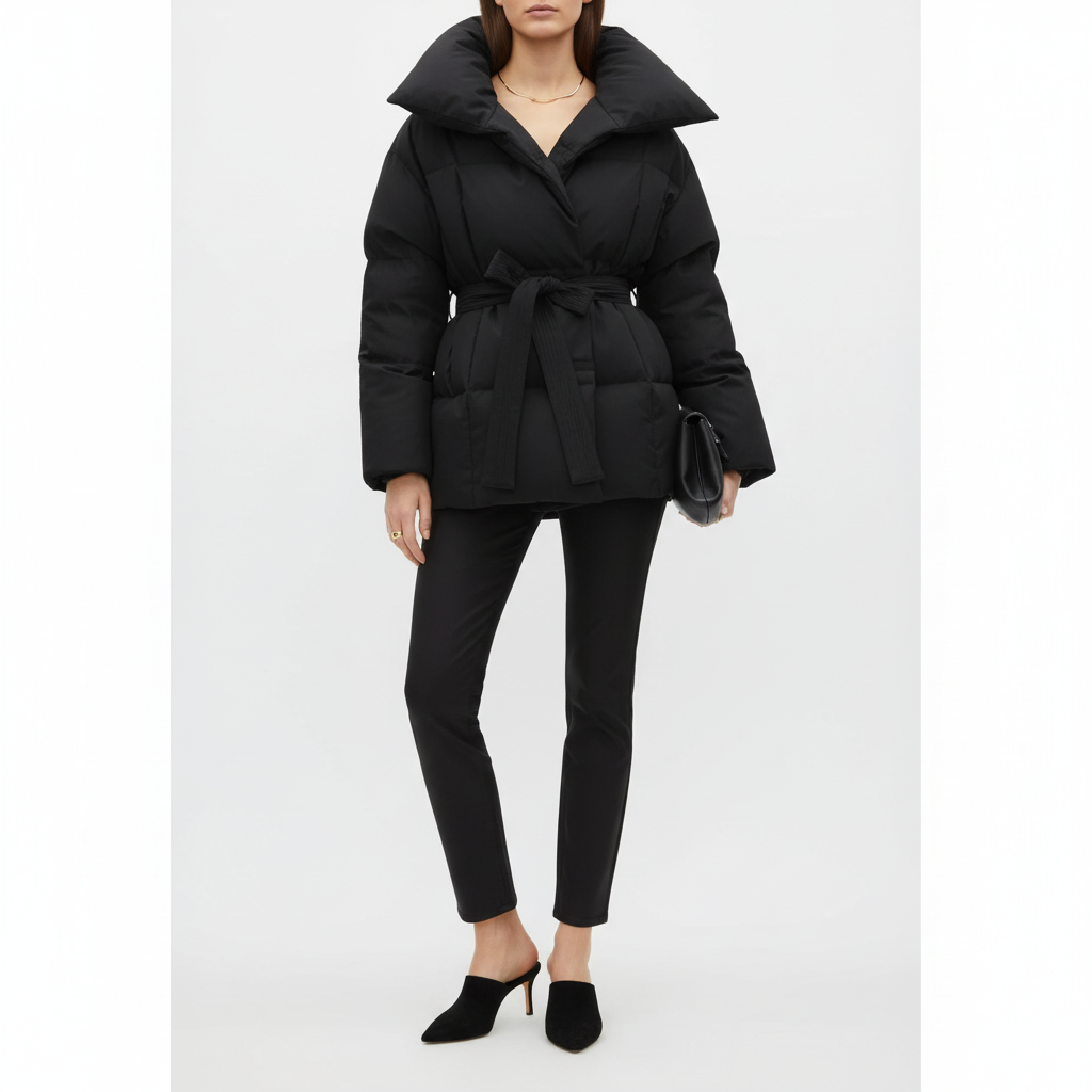 Cropped Cotton Jacket with Stand Collar