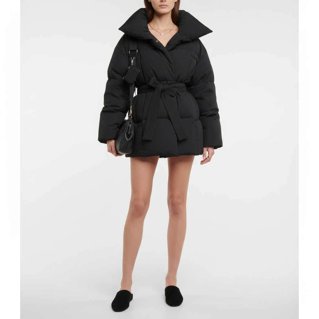 Cropped Cotton Jacket with Stand Collar