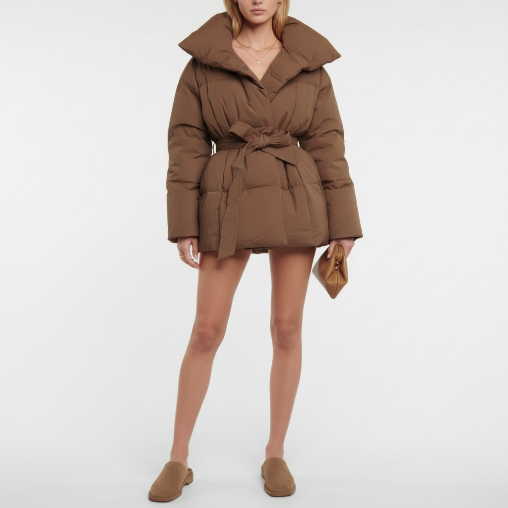 Cropped Cotton Jacket with Stand Collar