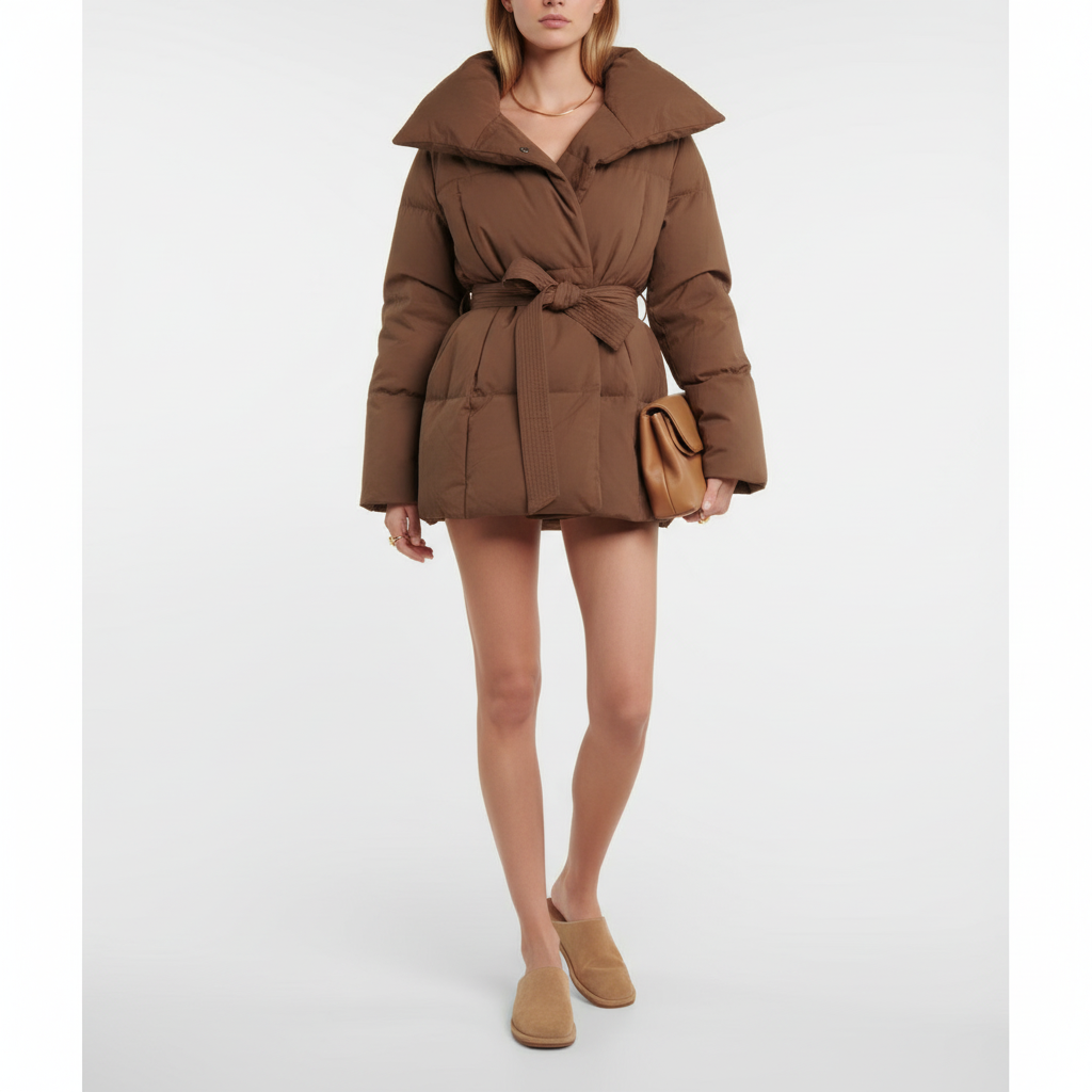 Cropped Cotton Jacket with Stand Collar